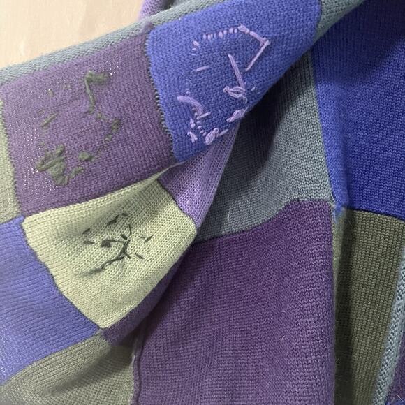 VTG April Cornell Cardigan Sweater Womens M / L Wool Knit Patchwork Embroidered - Picture 6 of 12